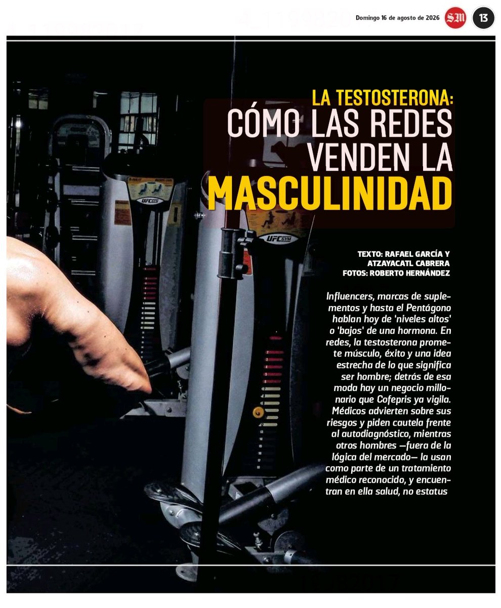 Atza_Cabrera's tweet photo. 📰✒️ @thenobatou y yo investigamos sobre cómo la masculinidad, inculcada en redes sociales se construye de manera artificial mediante el consumo de hormonas como la #testosterona. https://t.co/iEhjPysez4