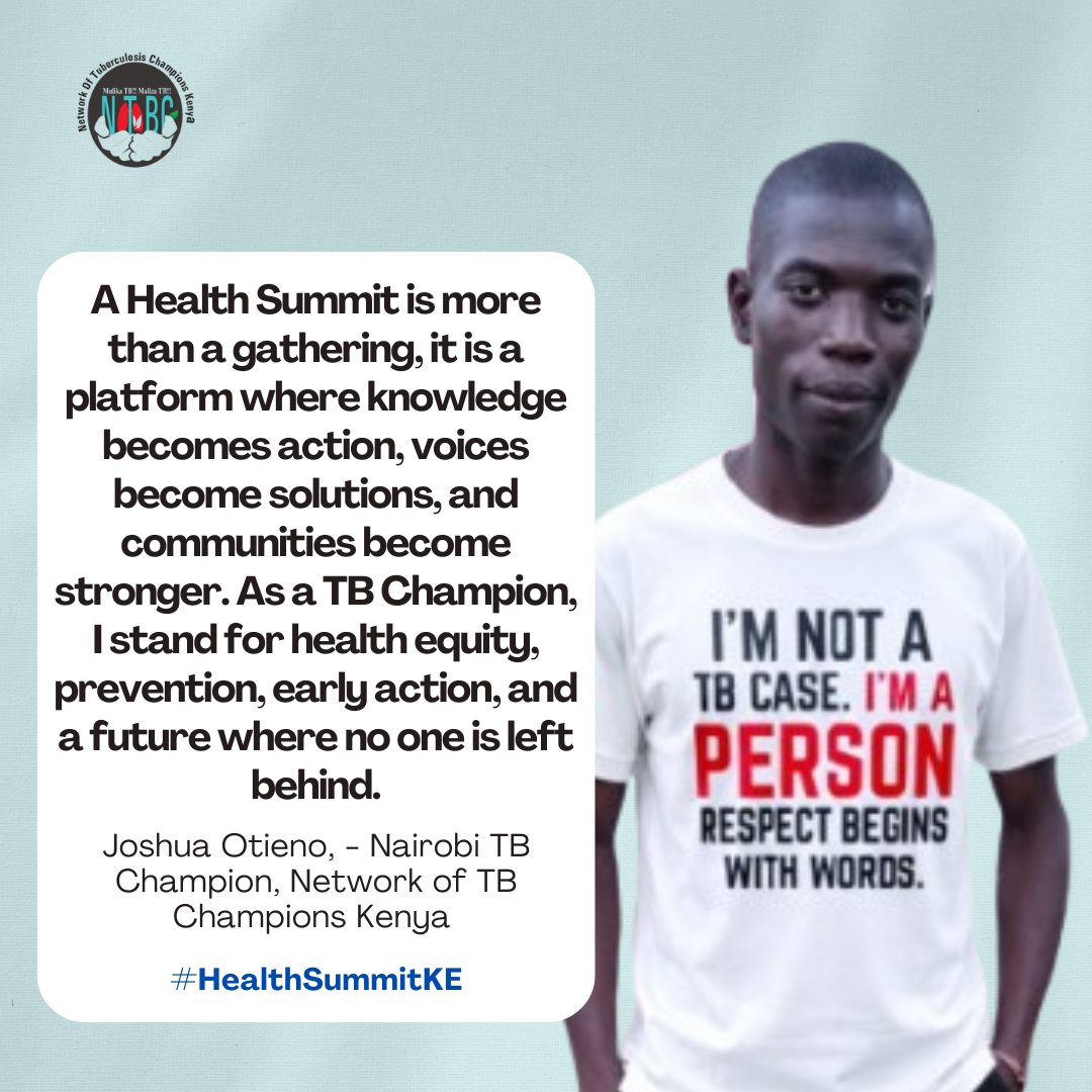 TBChampions_ke's tweet photo. I'm not a TB case. I'm a person. - @JoshuaO66332521, Nairobi TB Champion reminds us at #HealthSummitKE that real healthcare reform turns community voices into lasting solutions while building health equity for all.
@MOH_Kenya @NTLDKenya
#EndTB https://t.co/LrlleGkxGi