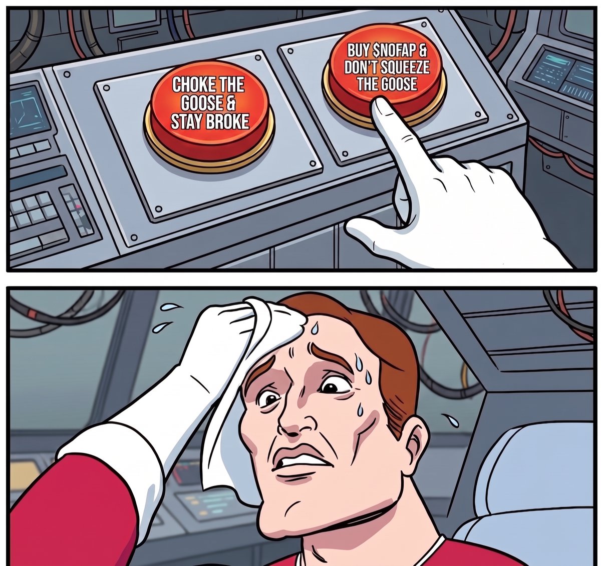 NOFAPTOKEN__'s tweet photo. The choice is simple, anon. Which button are you pressing on August 31st? 🔴💨 or 🟢📈?

Stop choking the goose. Start holding the bag. $NOFAP is coming to https://t.co/kqE6p1H1rm. 🚫🦆🚀

#NoFap #Solana #PumpFun #CryptoMemes https://t.co/ZpmPJuj2v6