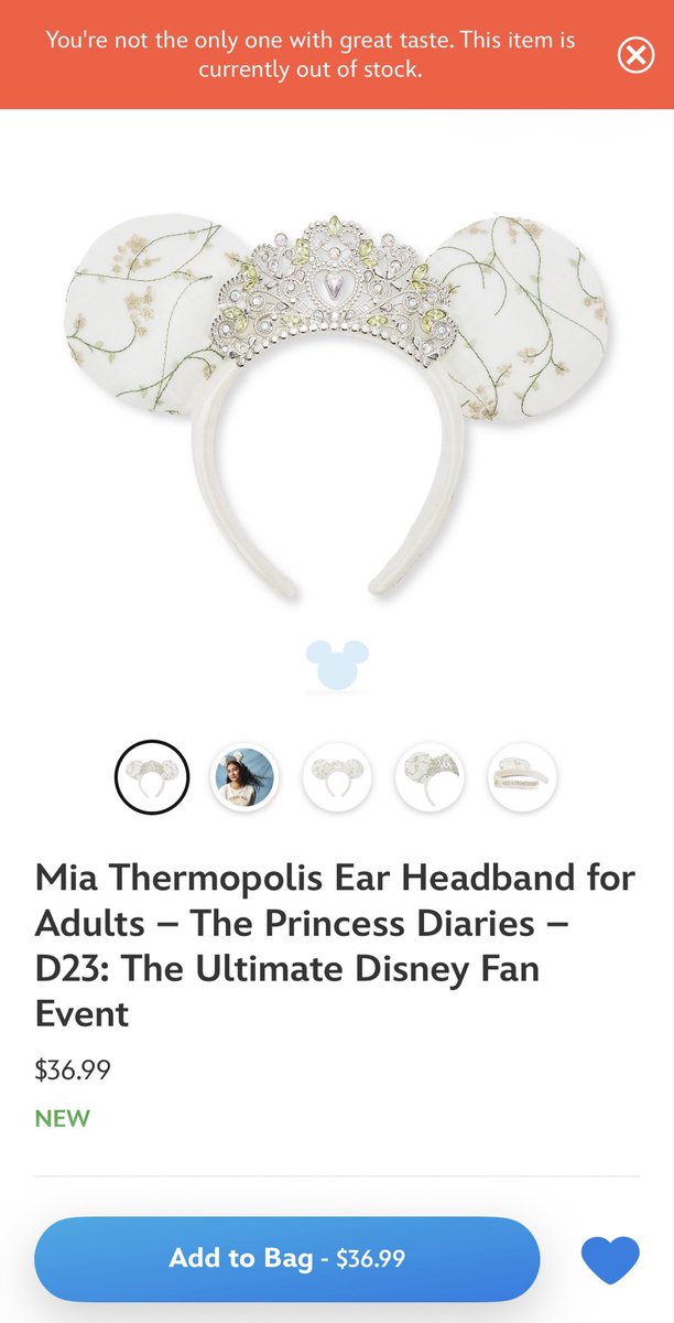padmidala's tweet photo. if anyone is still in disney store d23 queue for the princess diaries ears they are already sold out 💔 https://t.co/QAcX2NufMj