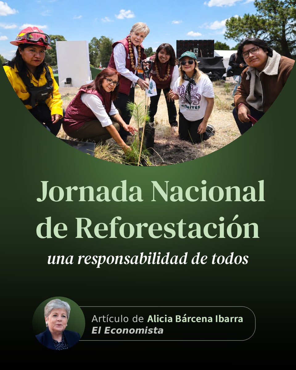 SEMARNAT_mx's tweet photo. ✍🏽 #SemarnatEnLosMedios | «Jornada Nacional de Reforestación, una responsabilidad de todos».

En su columna para @eleconomista, la secretaria @aliciabarcena resalta la importancia de la colaboración entre sociedad y gobierno para restaurar nuestros ecosistemas.

“Pasar del desafío a la oportunidad implica reconocer que la restauración de los ecosistemas no es responsabilidad exclusiva de las instituciones, sino una tarea compartida entre gobierno, comunidades y ciudadanía”.

👉🏽 Lee la columna completa aquí: https://t.co/6TcIlhZoOF

#SomosMedioAmbiente