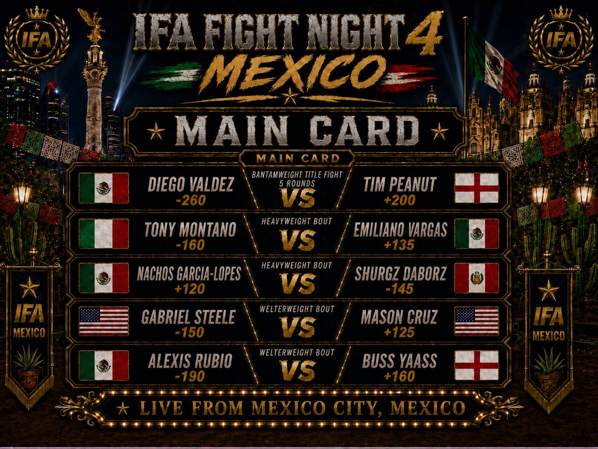 IFAfightleague's tweet photo. IFA FIGHT NIGHT 4
LIVE AT 5 PM EST WEDNESDAY https://t.co/G0ELBvF6Wa