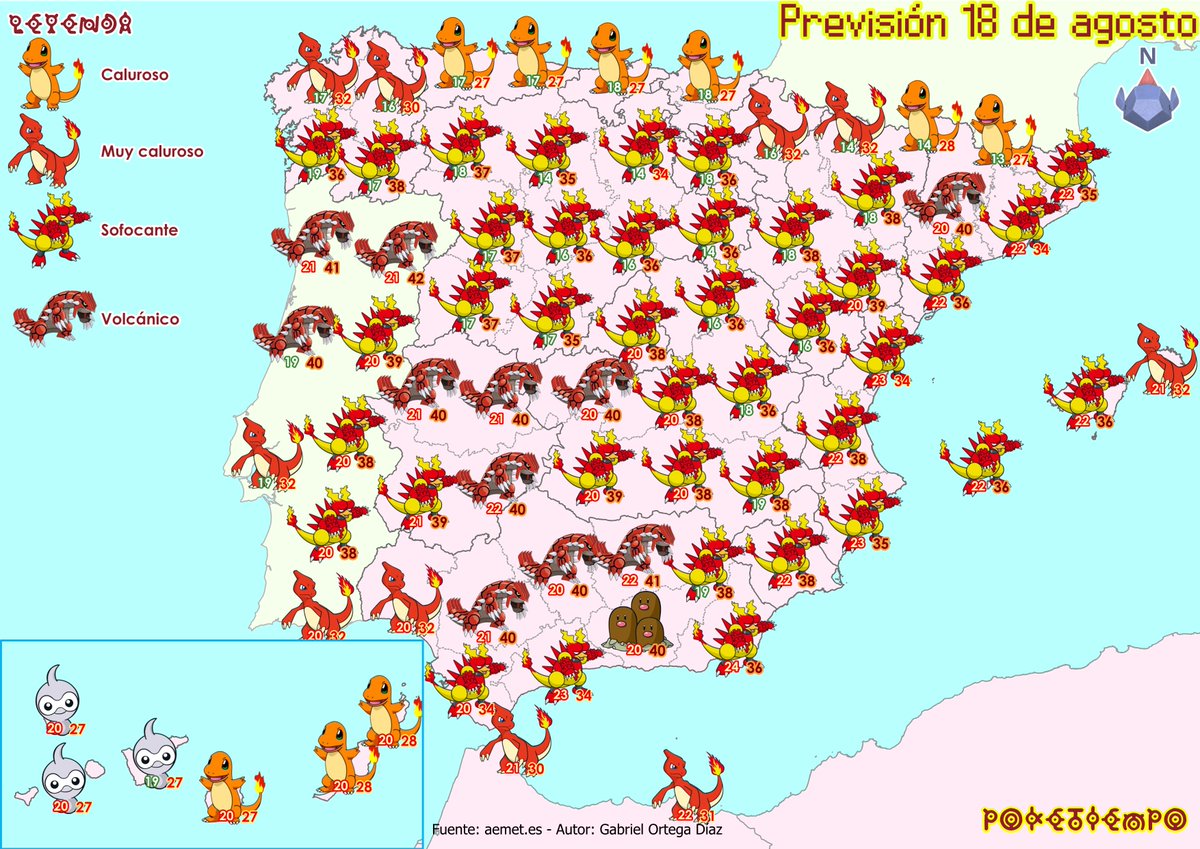 poke_tiempo's tweet photo. ☀️Como veis, sólo hay en el mapa pokemon de cielos soleados, lo cual define bastante el día de mañana.
🔥Al menos será el último día de este episodio de calor fuerte, a partir del miércoles vuelven a bajar las temperaturas. https://t.co/AmkQDPCvAw