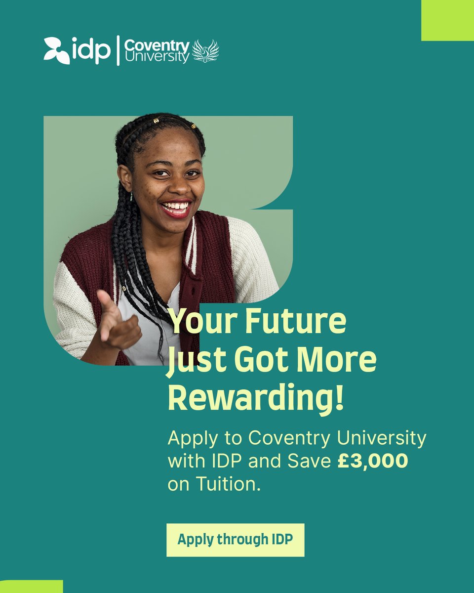 idpghana's tweet photo. £3,000 saved. More room for what matters. 👀💷

Apply to Coventry University through IDP and save £3,000 on tuition.

Your future just got more rewarding. 🎓
Register here https://t.co/Wh1LsQdNAi

#IDPGhana #CoventryUniversity #StudyInTheUK https://t.co/TOq5mAPWqa