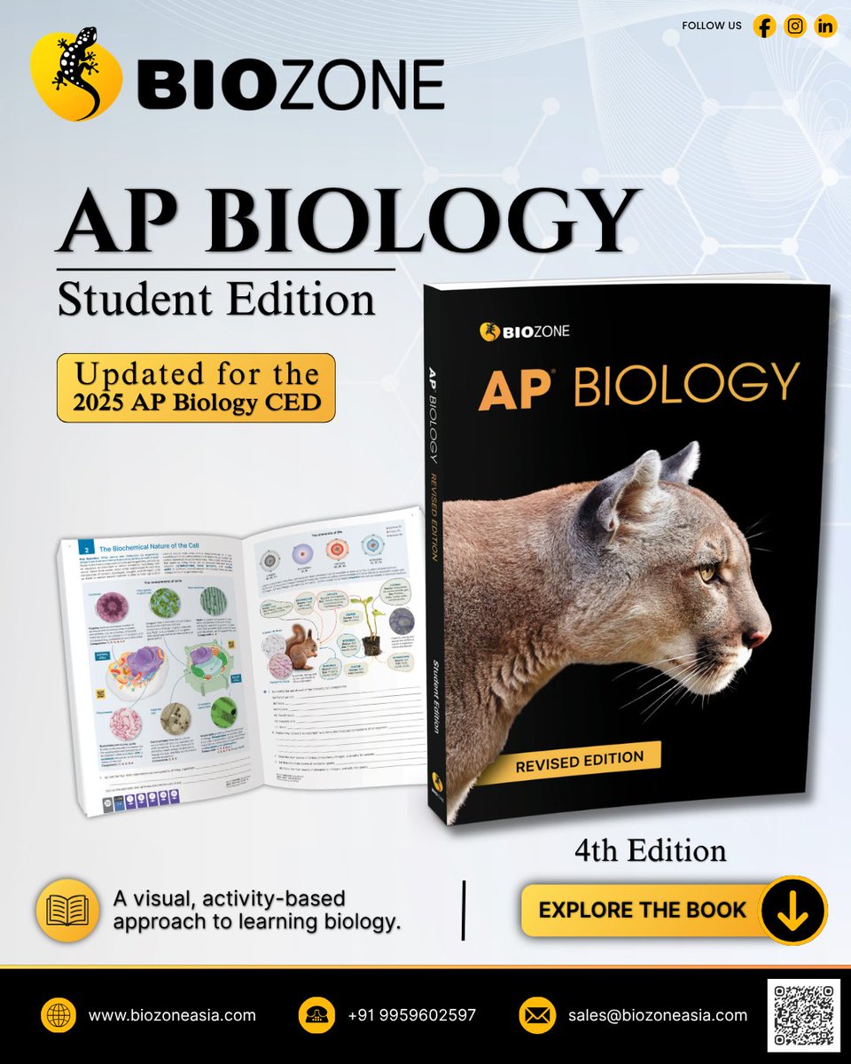 Biozoneasia's tweet photo. AP Biology learning goes beyond memorising facts
Whether used during classroom learning or independent study, the resource encourages students to engage with biological concepts and work actively with the content
Visit https://t.co/2KNspKJQXd
#BIOZONE #ScienceLearning https://t.co/W9YrIMK4wf