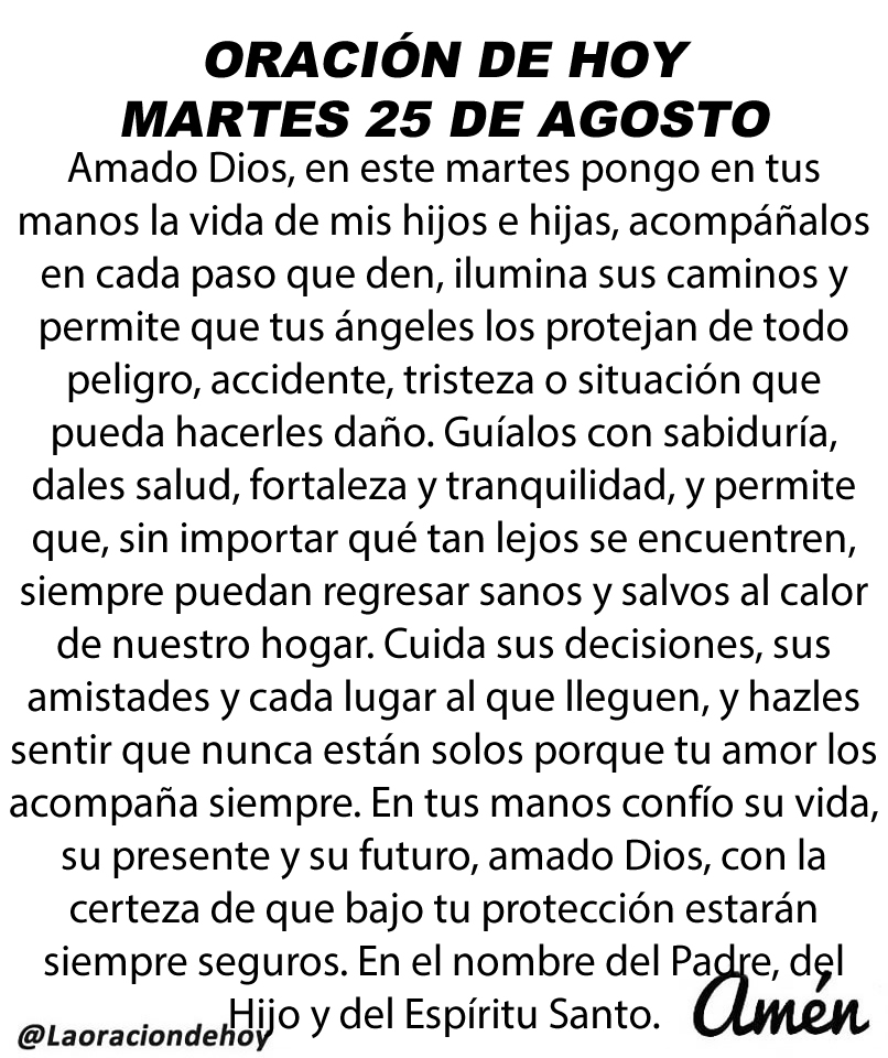 laoraciondehoy's tweet photo. Oración diaria para hoy martes 25 de agosto de 2026. https://t.co/SqPgfZyDgh