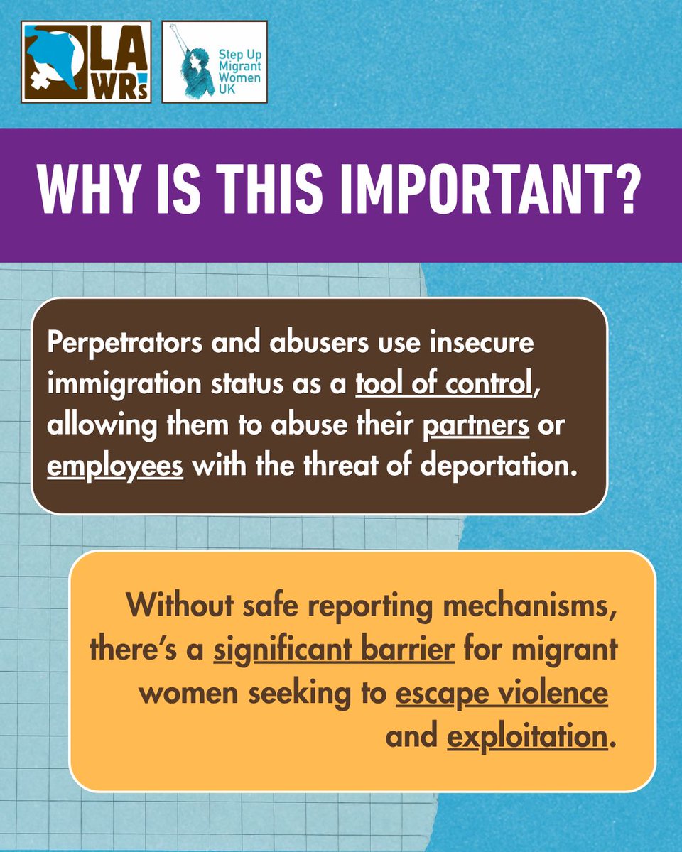 lawrsuk's tweet photo. ➡️ Did you know that 50+ organisations support this important initiative? We believe that immigration enforcement should NOT be prioritised over the safety of migrant women. (2/3) https://t.co/HJnW6RzvzK
