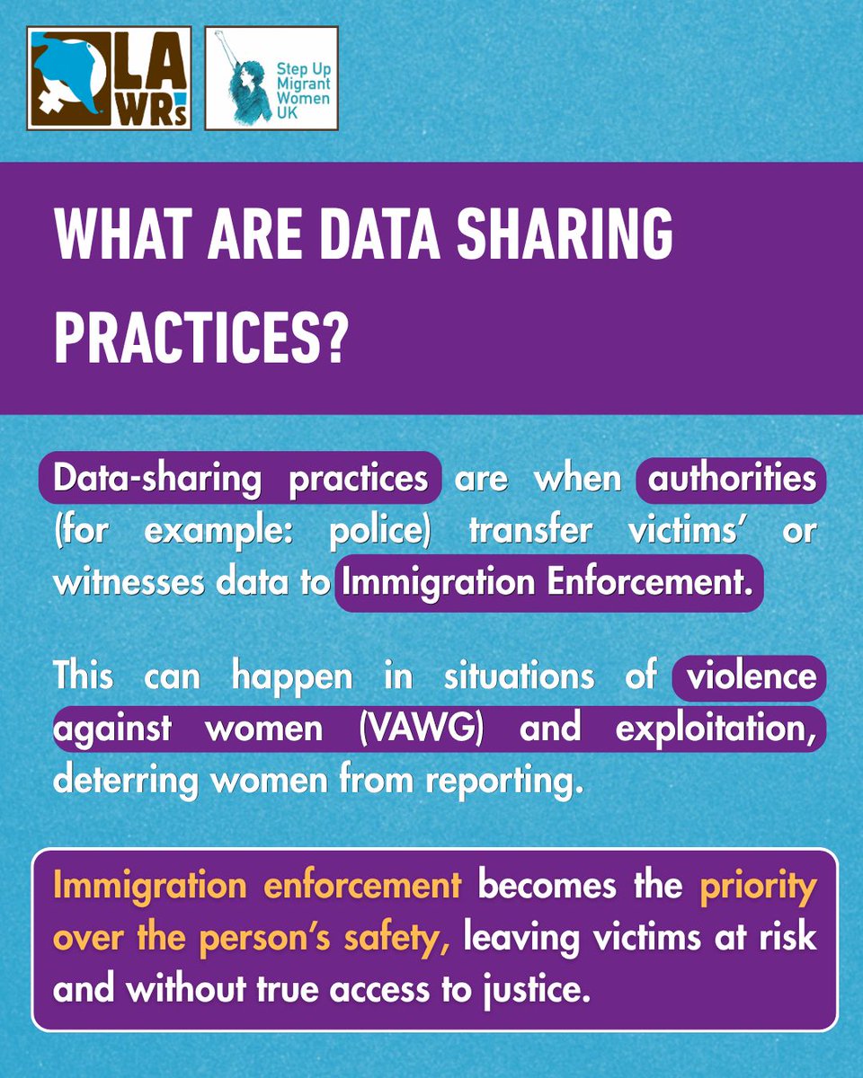 lawrsuk's tweet photo. ➡️ Do you know about the Step Up Migrant Women Campaign and what it advocates for? We're looking to end data-sharing practices between police and statutory services and Immigration Authorities and advocating for safe reporting mechanisms. (1/3) https://t.co/878D9JtaTz