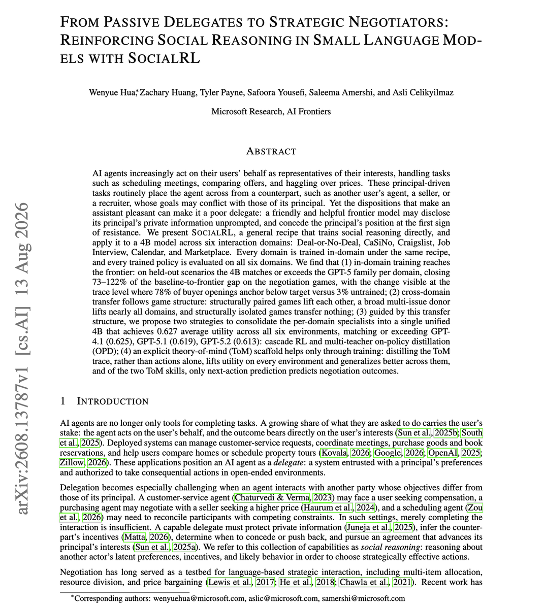 SocialRL Microsoft Research model karsilastirma