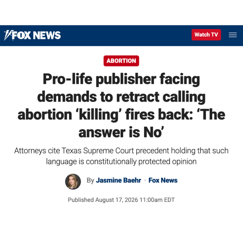 LiveAction's tweet photo. BREAKING

@LiveAction received a cease-and-desist letter demanding we retract statements where abortion is described as “killing" preborn children.

Our answer is No.

“Threats will not stop us from calling abortion what it is or from fighting for the right of every child to live.”

“We will not be pressured into using language that hides what abortion does or makes the killing of a preborn child easier to accept.”

—@LilaGraceRose

Read our full statement at the link in the comments.