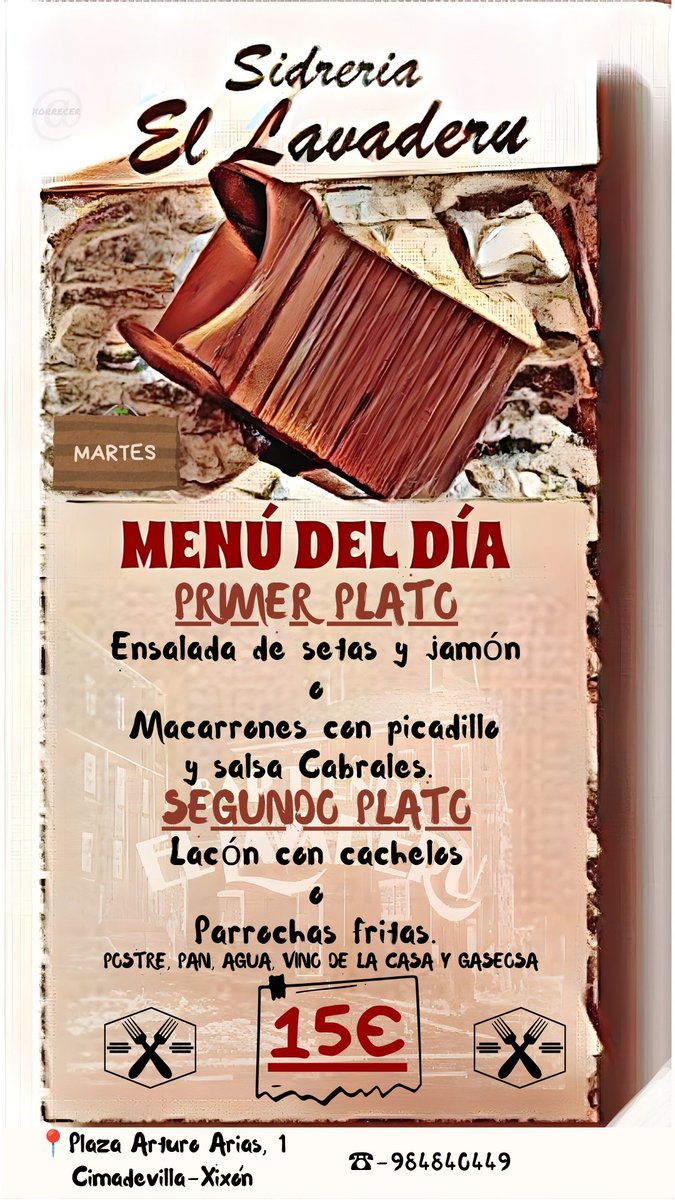 elavaderu's tweet photo. 🍽️ Menú martes 18-8-2026 🍽️ #cimadevillagijón #Xixón #Gijón #Asturies💙💛 #Asturias https://t.co/JQf9f0SLUr