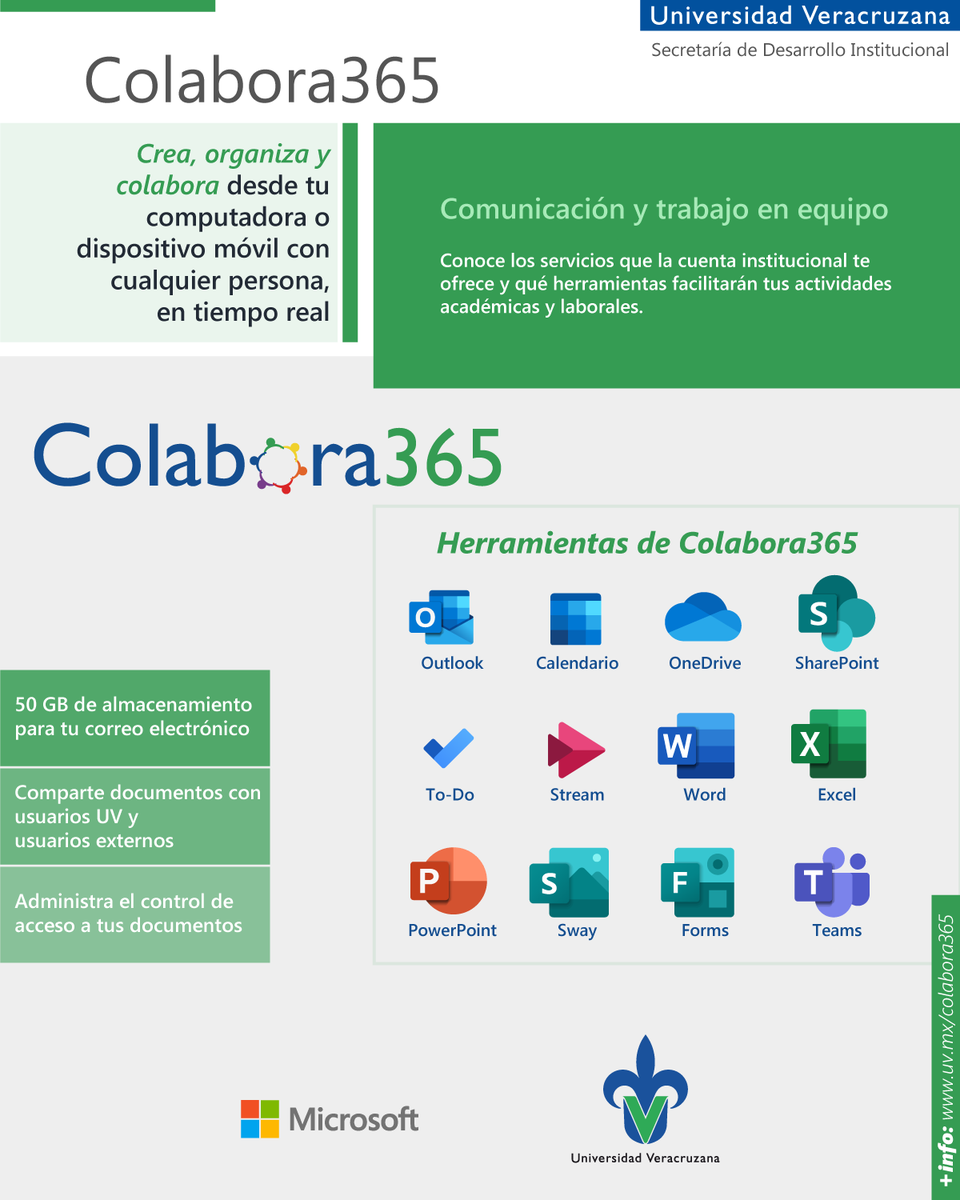 DGAAEAUV's tweet photo. Comunidad UV...
Con tu cuenta institucional...crea, organiza y colabora con las 19 aplicaciones que #Colabora365 pone a tu disposición.
Consulta en el sitio web todos los detalles como: Características, funcionalidades, ventajas y mucho más.
https://t.co/6oRuIRfzpb https://t.co/Pa7OHEHUTW