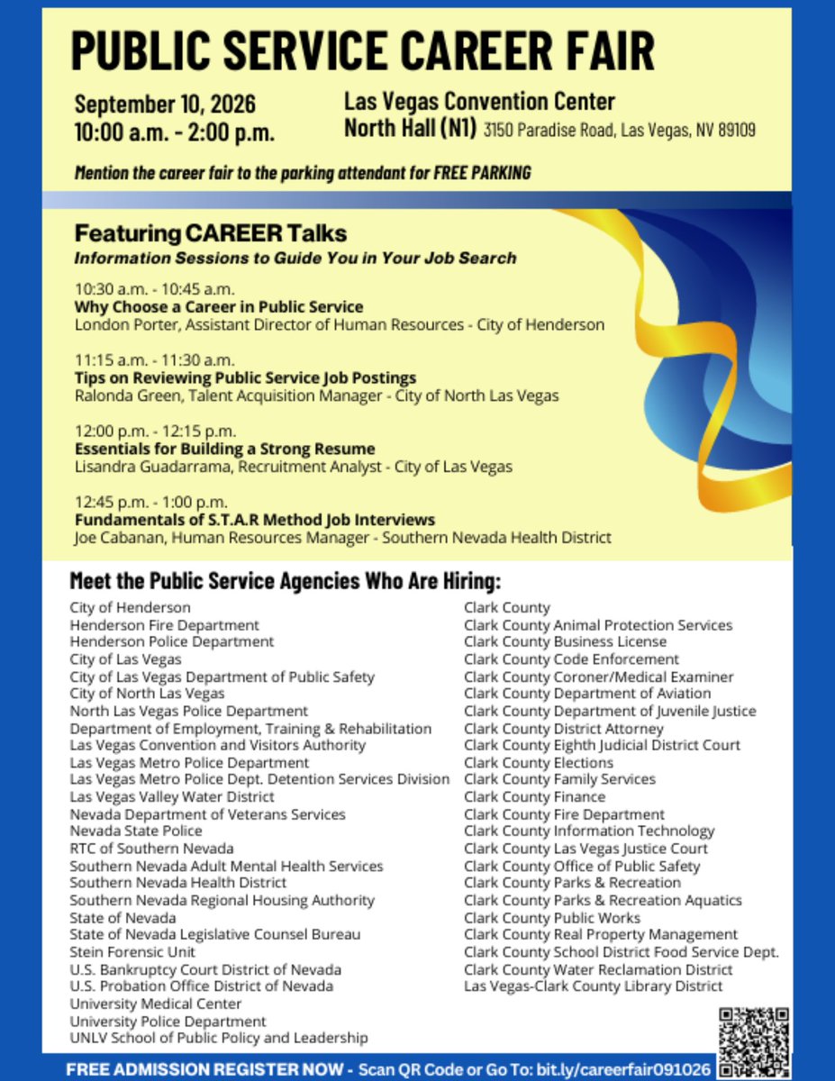 ClarkCountyNV's tweet photo. Attention job seekers! #ClarkCounty is hosting a Public Service Job Fair 9/10 from 10am-2pm at the Las #Vegas Convention Center.

Meet face-to-face with staff, ask questions, learn about the hiring process and benefits of public sector work.

REGISTER: https://t.co/VAHyEpHqcI. https://t.co/imFksMvP0E