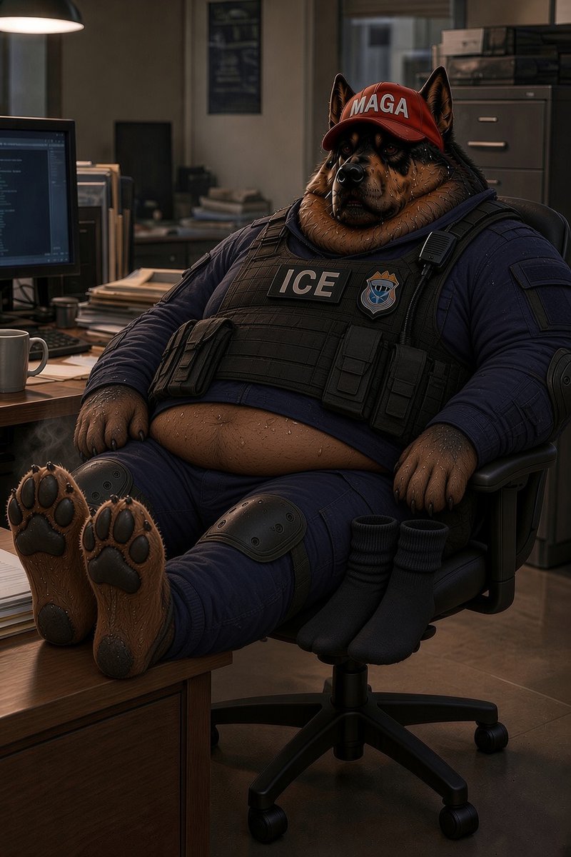 MeatyMagaMutt's tweet photo. Wrufff being everyone's favorite ICE agent is so taxing gonna need some sub pups rubbing my aching patriot paws🇺🇲 https://t.co/EQ88WCKVza