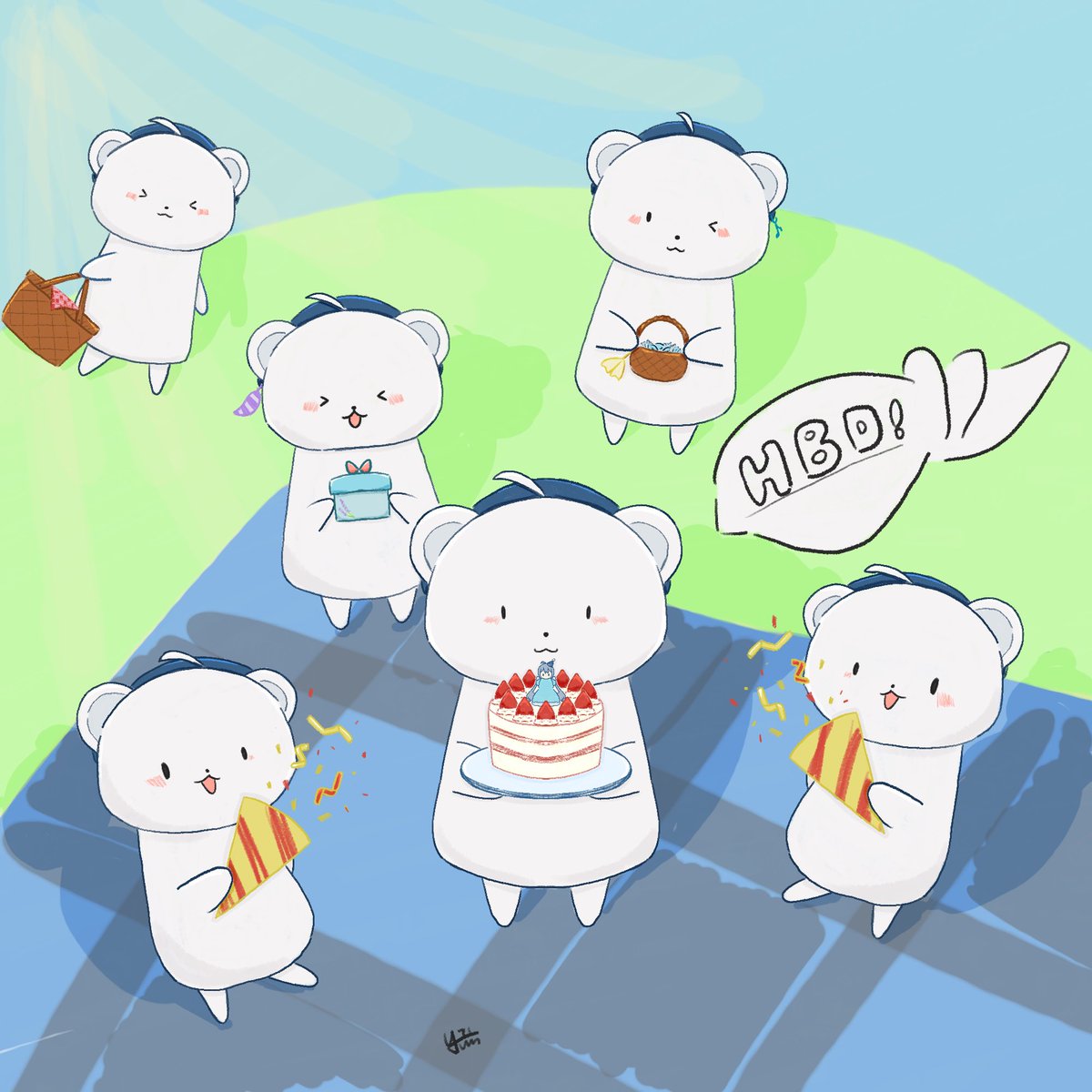 yuns_snuy's tweet photo. 祝最可愛溫柔的獺獺生日大快樂🎉
一開始想不到畫甚麼，後來想說畫一下去野餐慶祝的生日賀圖好了～
畫了獺獺視角跟熊熊視角✨✨
#Vanillaart #草間留痕 https://t.co/Pt8oa7zlqG