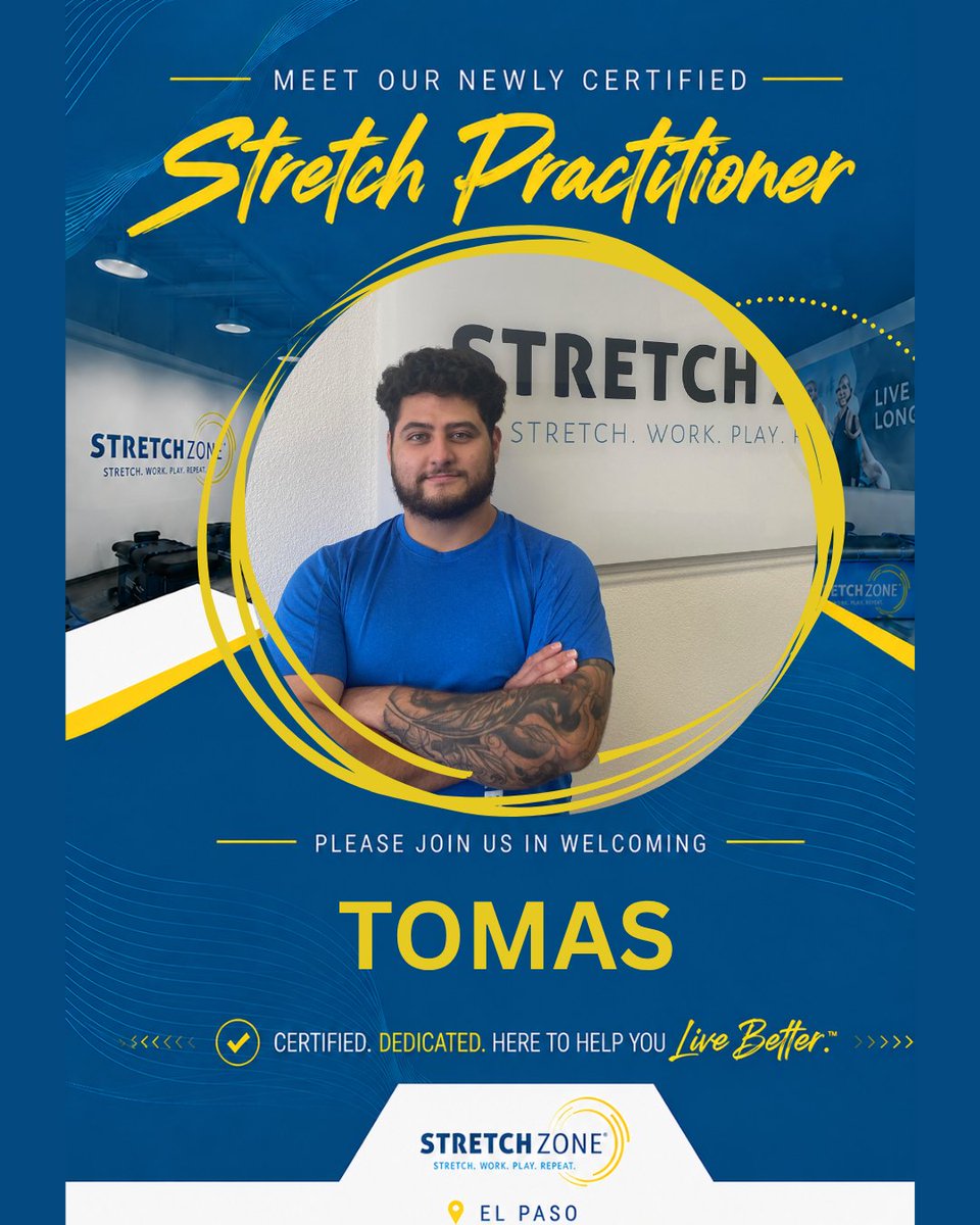 Stretchzoneelp's tweet photo. Meet Tomas 👋💙💛

Say hello to one of the newest members of the Stretch Zone team! With a Bachelor’s degree in Kinesiology, he’s passionate about helping people move better and live better.

His experience includes internships with UTEP’s Golden Age Program and H2F at Fort... https://t.co/sqM5sW999l