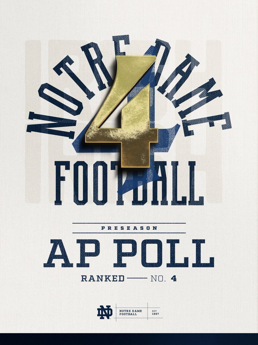 NDFootball's tweet photo. 4️⃣ in the AP Poll

#GoIrish☘️ https://t.co/y9Twucipeb