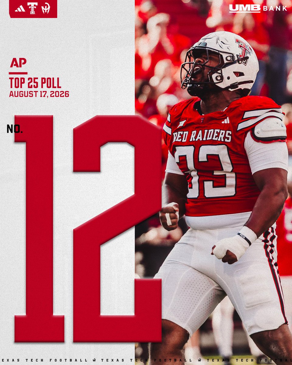 TexasTechFB's tweet photo. Starting point in the AP Poll 📈 https://t.co/ff2c0pKTZf