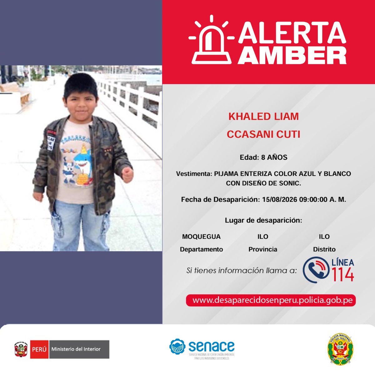 SenacePeru's tweet photo. 🚨 #AlertaAmber
Senace difunde las alertas de búsqueda de 10 personas reportadas como desaparecidas en las últimas horas por la @PoliciaPeru. 
📱 Si cuentas con información sobre su paradero, llama a la #Línea114. https://t.co/lwbcPKd9Me