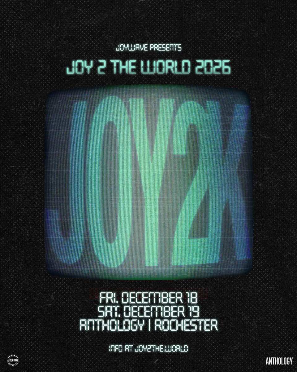 joywave's tweet photo. Joy 2 The World is back for 2026 as JOY2K! Join us December 18th and 19th in Rochester, NY as we celebrate the end of Joywave’s First Century together. Sign up for presale code access now at https://t.co/ZCJ8lZA2z4.
Presale starts tomorrow 10am ET.
#Joy2TheWorld #Joy2K https://t.co/OLvLWMFnvw
