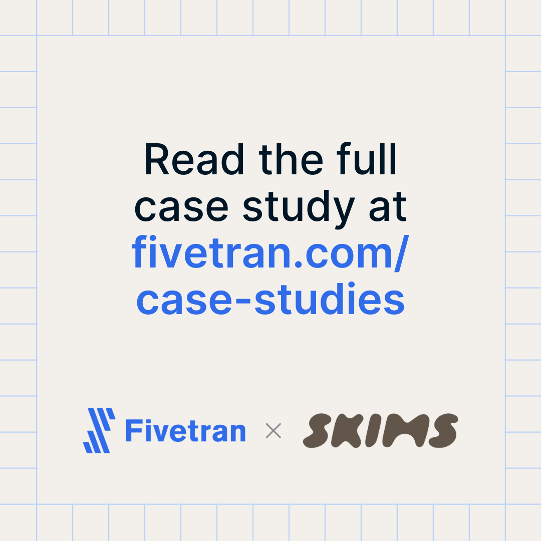 fivetran's tweet photo. SKIMS isn’t just a fashion powerhouse — it’s a data powerhouse, too.

They achieved: 
🔹 Automated report generation every 15 minutes, providing real-time analysis of business performance.
🔹 Better inventory management and product planning.

Learn more: https://t.co/r10LNBjIFU https://t.co/RRhpSP0jDi