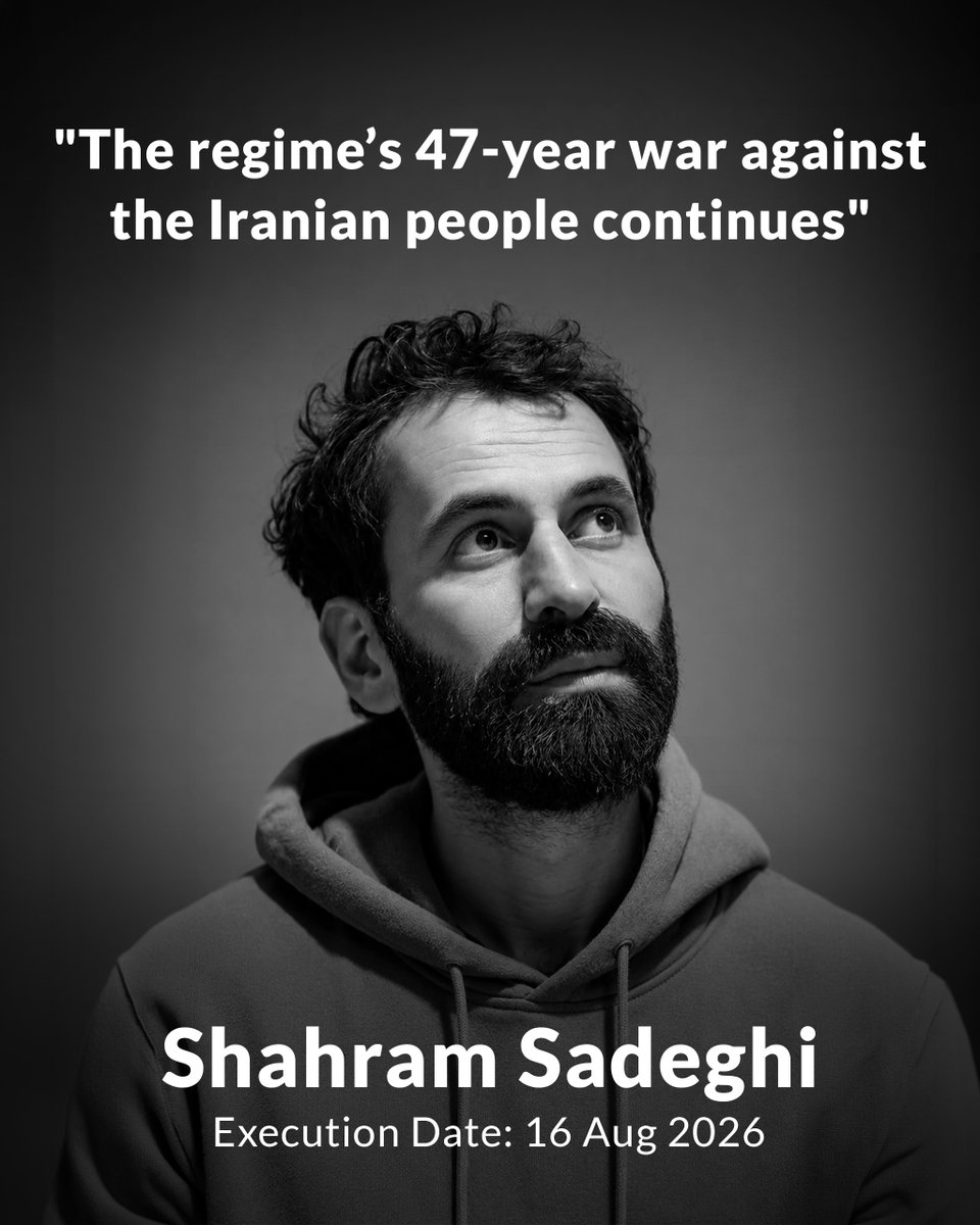 PahlaviComms's tweet photo. ⁨The Islamic Republic has executed another brave, innocent young Iranian, proving once again that its 47-year war against the Iranian people continues.

These state-sanctioned murders, carried out to instill public fear, only reveal the regime’s terror of the upcoming wave of anger and courage from the great nation of Iran.

Shahram Sadeghi will never be forgotten. Justice will be served, sooner than they think.⁩