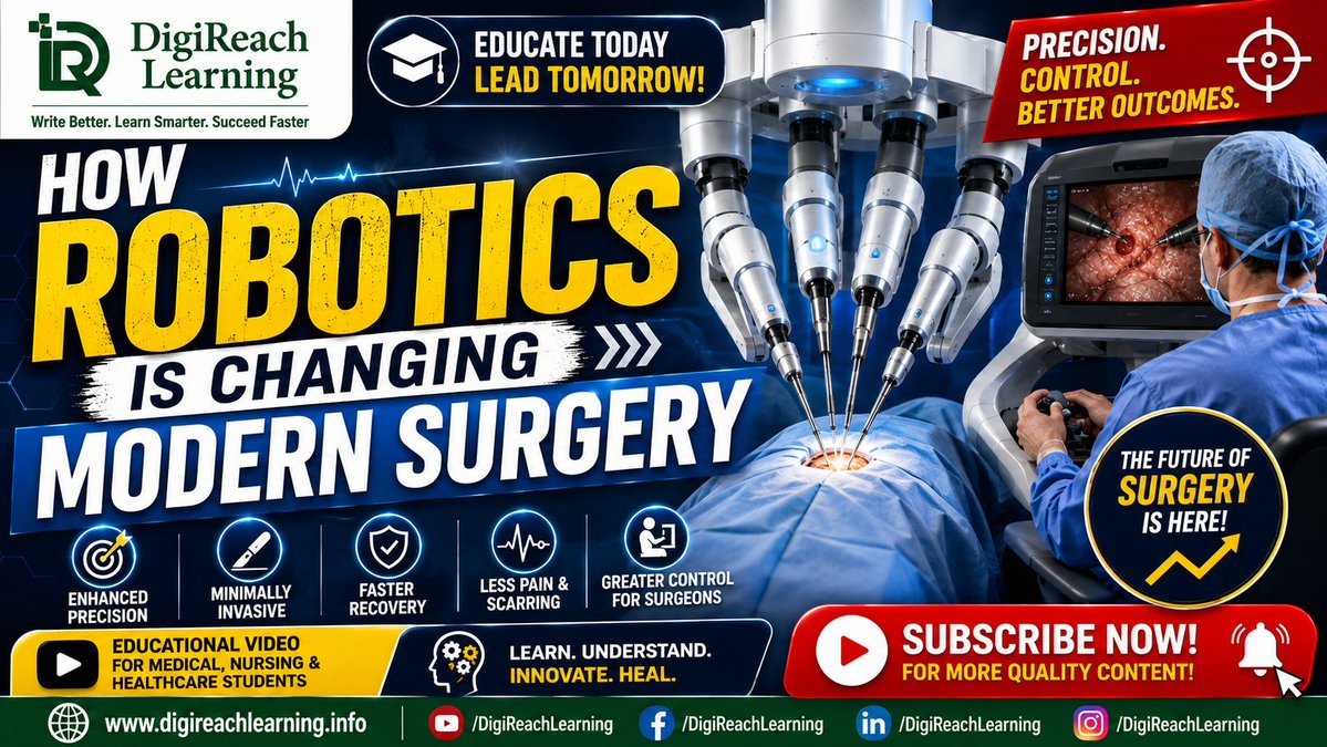 DigiReachL2022's tweet photo. How is robotics changing modern surgery? 
Perfect for medical, nursing, and healthcare students working on assignments, case studies, and research.
#RoboticSurgery #MedicalStudents #NursingStudents #HealthcareInnovation #AssignmentHelp #DigiReachLearning https://t.co/oRCm8AOZvx