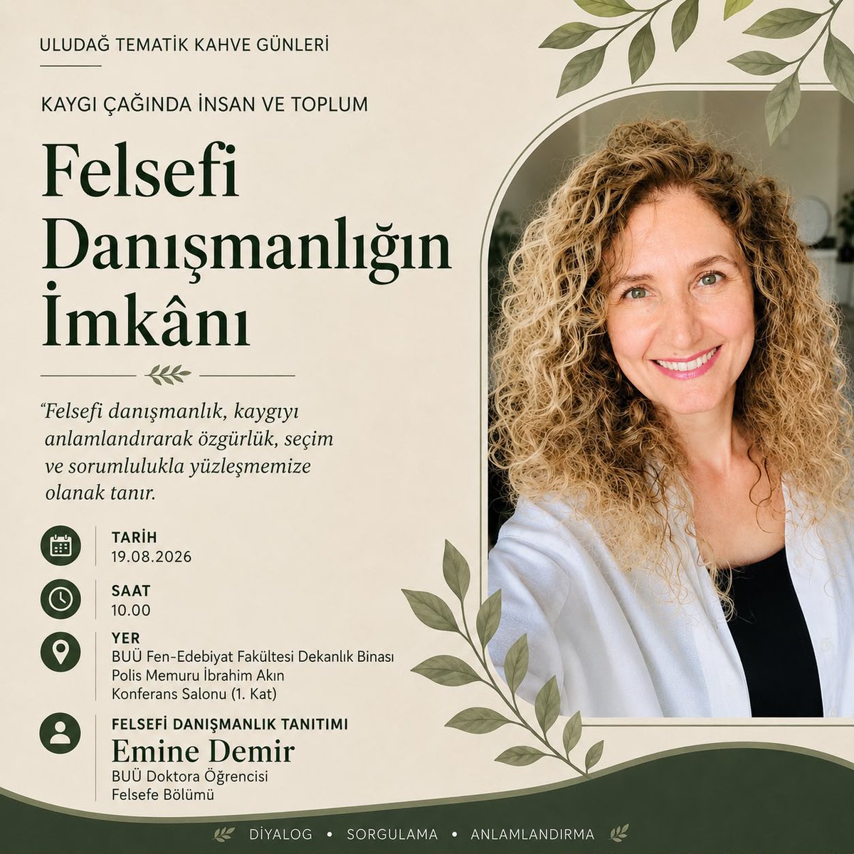 cucen1961's tweet photo. Doktora öğrencim Sayın Emine Demir, Uludağ Üniversitesi'nde "Felsefi Danışmanlığın İmkânı" adlı bir sunum yapacaktır. Kendisine başarılar dilerim. https://t.co/hYsAJSPtmo