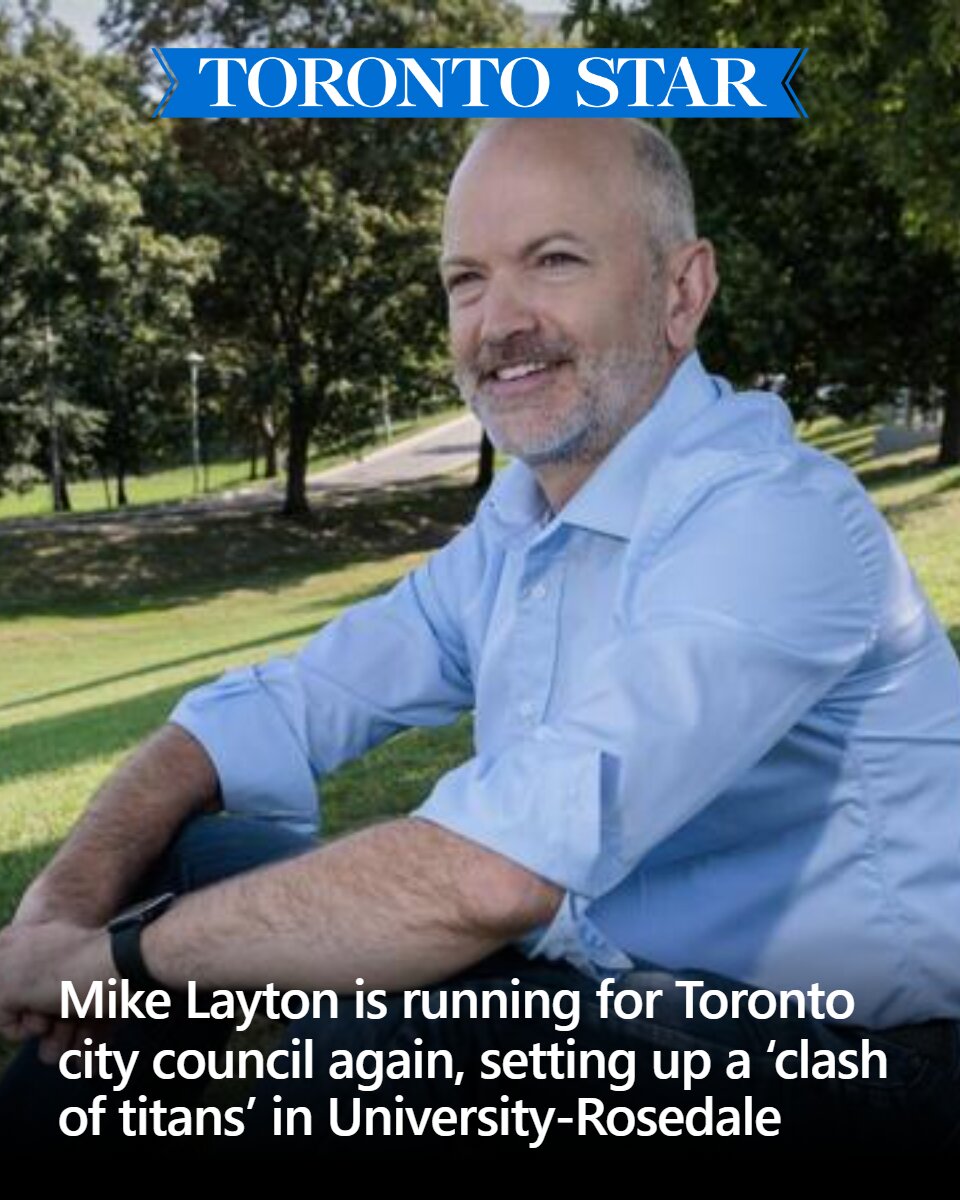 TorontoStar's tweet photo. Star exclusive: Former Toronto councillor Mike Layton is launching a political comeback in University-Rosedale, setting up a rare battle between a political heavyweight and the ward's incumbent councillor, Dianne Saxe. #topoli https://t.co/fHHwI43OFA