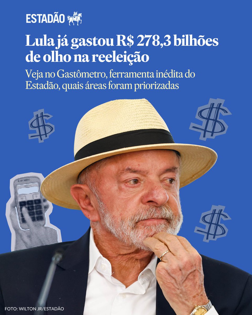Estadao's tweet photo. ELEIÇÕES 2026 🗳️ Lula já gastou R$ 278,3 bilhões de olho na reeleição; veja no Gastômetro quais áreas foram priorizadas → https://t.co/JO5KGPKL6K

Ferramenta inédita do Estadão acompanha e atualiza os desembolsos do governo federal em ano eleitoral; Planalto reitera que quase todo o pacote não possui impactos para a União