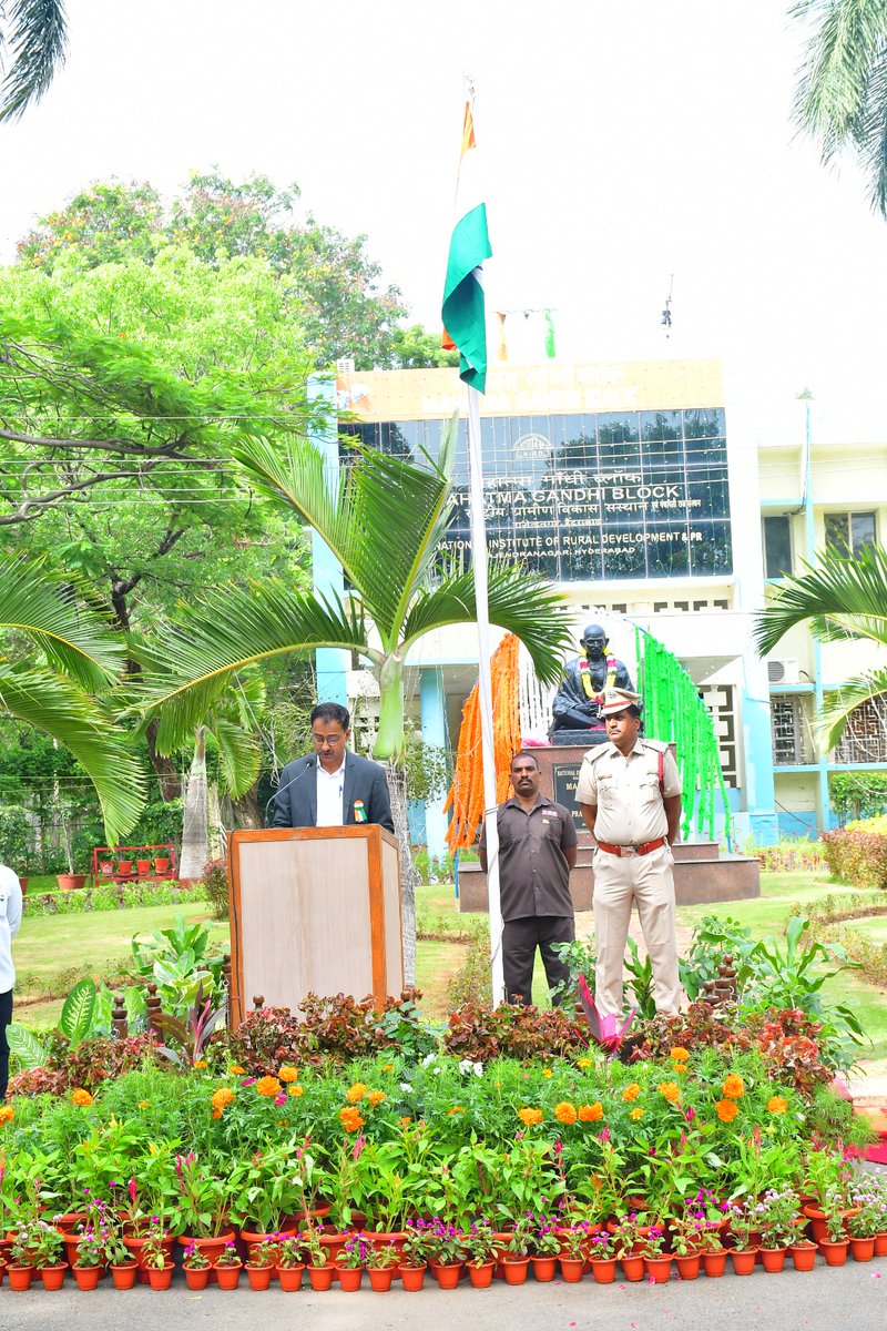 NIRDPR_India's tweet photo. 🇮🇳 NIRDPR Celebrates the 80th Independence Day

@NIRDPR_India, Hyderabad, celebrated the 80th Independence Day of India on 15 August 2026 with patriotic spirit and enthusiasm, bringing together faculty, staff, students and training programme participants.

In the absence of Ms Rohini R. Bhajibhakare, IAS, Deputy Director General, @NIRDPR_India, the National Flag was hoisted by Prof. @JyothisNird, Professor & Head, Centre for PG Studies and Distance Education (CPGS & DE), NIRDPR.

The DDG’s message highlighted NIRDPR’s contributions to rural development through training, capacity building, research, consultancy and knowledge dissemination, and called for collective efforts towards making NIRDPR a Centre of Excellence and contributing to Viksit Bharat @2047.

🇮🇳 Jai Hind! Jai Bharat!

#NIRDPR #IndependenceDay2026 #ViksitBharat2047 #RuralDevelopment