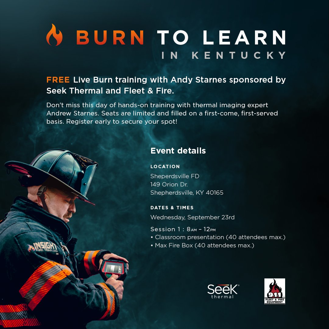 KTFBurnsDC's tweet photo. Shepherdville Kentucky!!

Andy Starnes of Insight Fire Training will be there providing FREE Thermal Imaging training sponsored by Seek Thermal on 9/23/2026 8-12pm. No PPE is required.

Register today! Spots are limited!

https://t.co/YunA6sjpB6 https://t.co/Gw3bbTrLzM