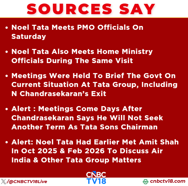 CNBCTV18Live's tweet photo. #JustIn | Sources Say #NoelTata Meets #PMO Officials On Saturday https://t.co/7V7jtik3Ld