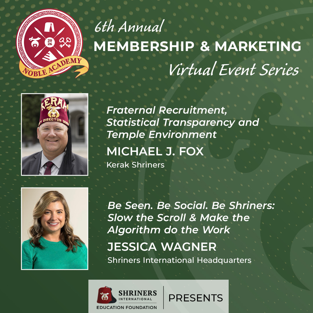 shriners's tweet photo. Our Membership &amp; Marketing Series virtual event is happening Thursday, Aug. 20, from 1–3 p.m. ET. Open to all Shriners, spouses, appendant Masonic bodies and women’s organizations. Register now to join us live or watch the replay later. Secure your spot: https://t.co/0L8Pdlk5Q5 https://t.co/7U9GqYx69i