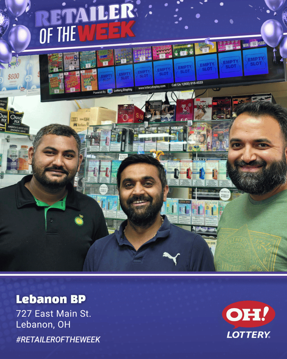 OHLottery's tweet photo. Lebanon BP has been a lottery retailer for 17 years, and they are continuing to grow every year. They carry 69 over-the-counter scratch-off games and are known to provide customers with as many game choices as possible.
#RetaileroftheWeek https://t.co/z4YlyRktHr