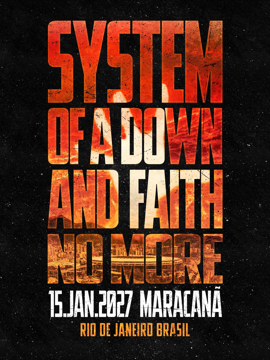 systemofadown's tweet photo. Returning for one night only in Rio
🇧🇷 15 Jan 2027 with special guest @FaithNoMore

Sign up to our email list for first access to pre-sale tickets starting this Tuesday, 18 August, at 10AM BRT. General on-sale is this Friday, 21 August, at 12PM BRT. https://t.co/JFqaYLgljK