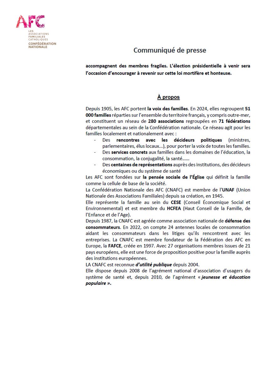 CNAFC's tweet photo. 🔴 Fin de vie : le Conseil constitutionnel valide le « permis de tuer »

Le 14 août, le Conseil constitutionnel a déclaré conforme à la Constitution la loi créant un « droit à l'aide à mourir » et ce, malgré les 5 recours et les 38 contributions dont celle des AFC.

Les AFC ne se résigneront pas.

👉 https://t.co/41pwfEdnK2

#findevie #lafamilleaucoeur