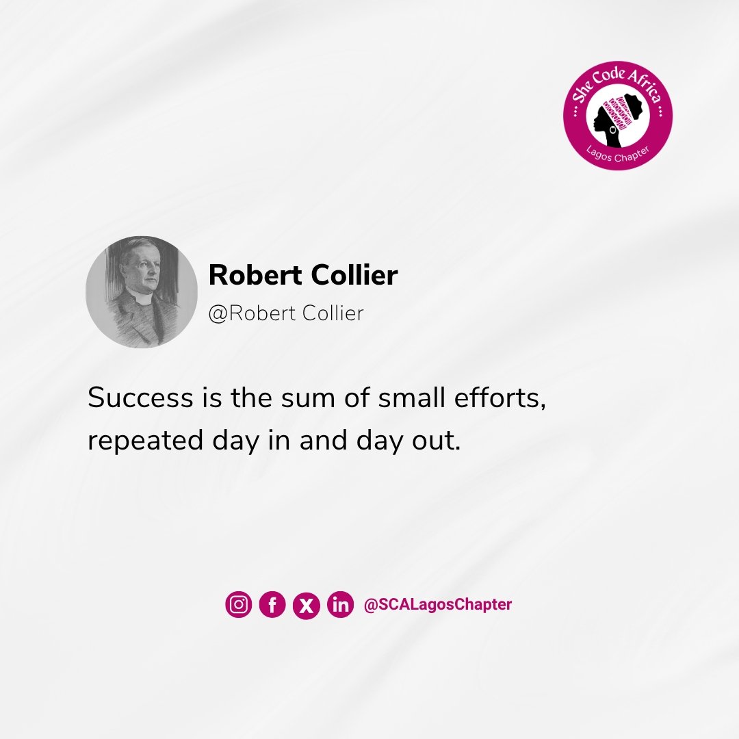 SCALagosChapter's tweet photo. Success doesn’t happen overnight. It’s built through the small things you choose to do consistently, day after day.

Keep showing up. Keep learning. Keep going. Your future self will thank you.

#MondayMotivation #SheCodeAfrica #SCALagos #Consistency #Growth https://t.co/PYXg82627L