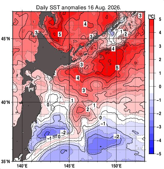 katsuwonus516's tweet photo. 黒潮続流は沖合で北偏しているほか、暖水塊、冷水塊のようなものが点在して複雑な様相になっている。
海面水温はオホーツク海や道東沖にかけて海洋熱波のような感じ。 https://t.co/MzccYyzlTa