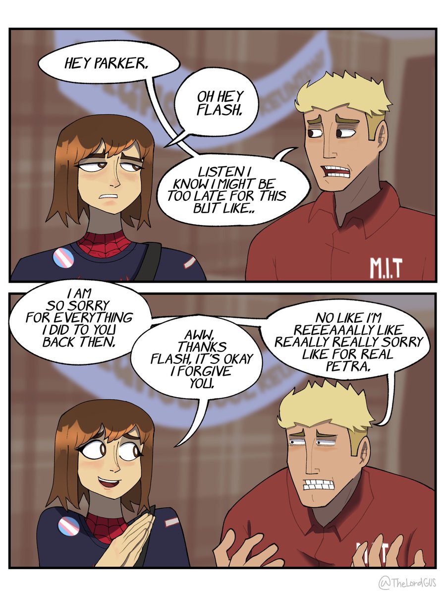 TheLordGus's tweet photo. Petra parker and Flash thompson in highschool reunion. https://t.co/YhrS4d8Klh