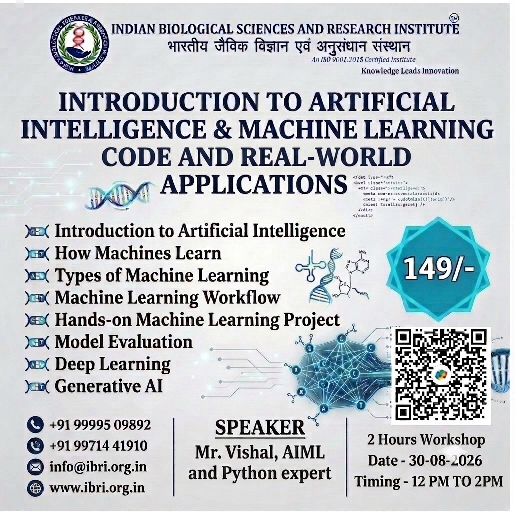 Ibri_Noida's tweet photo. Workshop:
Introduction to Artificial Intelligence &amp; Machine Learning: Code and Real-World Applications.

Topics
Intro to AI
How Machines Learn
Types of ML
ML Workflow
Hands-on ML Project
Model Evaluation Techniques
Deep Learning
Generative AI

By
Mr Vishal
AIML &amp; Python Expert https://t.co/HmyX7T1jXQ