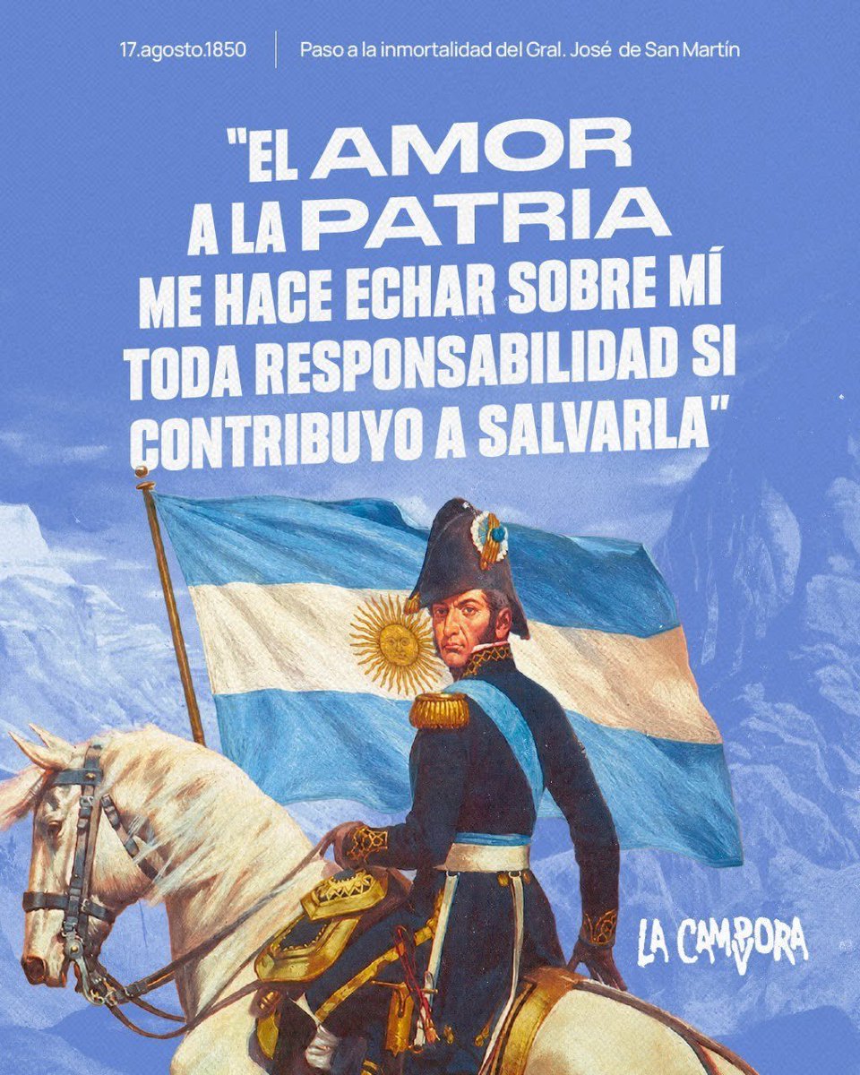 vanina_celler's tweet photo. “El amor a la Patria me hace echar sobre mí toda responsabilidad si contribuyo a salvarla”

17 de agosto • 176 años del paso a la inmortalidad del Gral. José de San Martín ✌🏼🇦🇷 https://t.co/k6nN2kdj5N