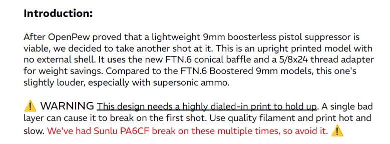 gunfuzled's tweet photo. For those wondering about budget PA6 offerings.

YMMV, but testing with @sunluofficial PA6-CF yielded poor results due to decreased layer adhesion.

All field data is welcome, but understand that the development team had uninspiring results 

#FTN6
#RIPRUBY
#RIPJSTARK https://t.co/z0R0vCRfVO