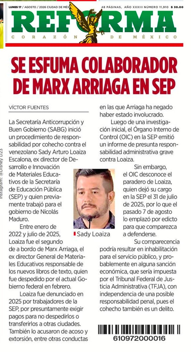 Melissa_Bely's tweet photo. 1- Acto 
Venezolano trabajó para Nicolás Maduro.

2- Acto
Lo contrataron en México para hacer los libros de texto de la SEP 

3- Acto
Hoy, descubren que cometió cohecho...
¡ y ya se fugó !

¿Y Marx Arriaga cuando?

👇 https://t.co/EFs6mMKnsd