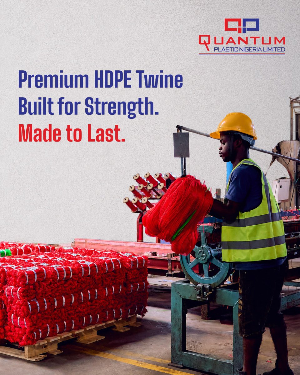QuantumNig's tweet photo. Every job deserves materials you can depend on, like our twines: manufactured for durability and consistent performance, making it a reliable choice for agricultural, industrial, and packaging applications.
Enquiries: vvineet@qpnlnig.com | +234 8129934008
#QuantumPlastic https://t.co/Nthob6guz3