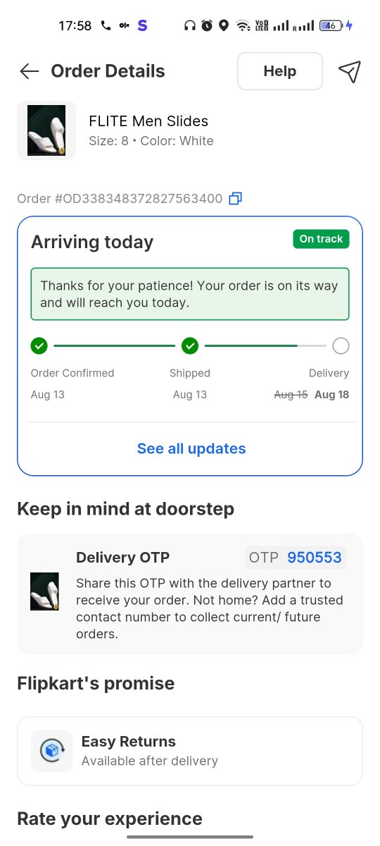 PramodBarnwal16's tweet photo. This is extremely frustrating. My delivery date has been rescheduled again and again. The order was originally promised for Aug 15, and now it shows Aug 18, despite saying “Arriving today.”
Please look into this immediately.
@Flipkart @flipkartsupport @customerservice https://t.co/FheoYt6idm