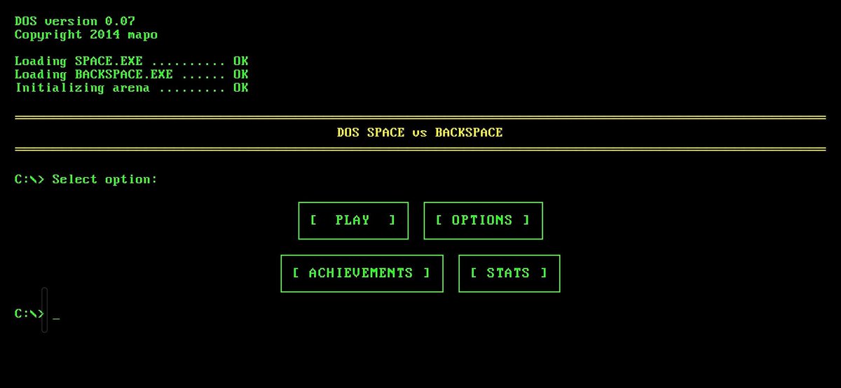 emperempe's tweet photo. I’ve just released DOS Space vs Backspace – a retro multiplayer game for Android inspired by the 1982 DOS era! 💾👾

It’s a simple but intense local 2-player battle.
#retrocomputing #androidgames #indiegamedev #gamedev #localmultiplayer #dosgaming #pixelart #partygames #indiegame https://t.co/6EP3vrCouc