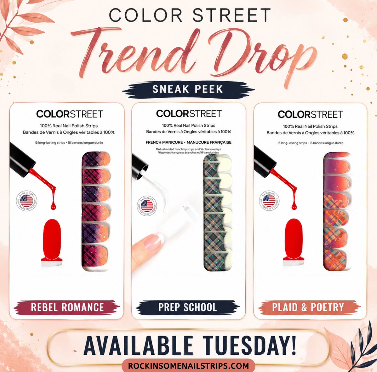 RockinSomeStrip's tweet photo. 👀💅 SNEAK PEEK!
We got an early look at the NEW Color Street Trend Drop sets coming TOMORROW at 11:30 AM ET!
https://t.co/bGwmdHyW8I
So… which one caught your eye first? 👀

#1, #2 or #3? 👇

#ColorStreet #NailTrends #NailInspo #Nails https://t.co/HTpx1BZyXy