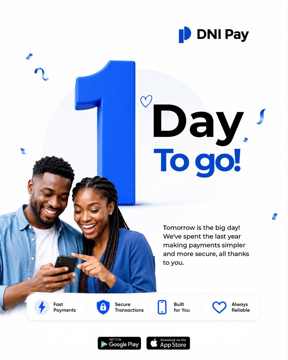 dre_jobii's tweet photo. From first transaction to millions of moments shared with, @mydniapp has been your trusted partner for simple, secure and seamless banking.

Tomorrow, we celebrate YOU, our amazing customers.

Experience it! Download on Play Store or iOS and bank smarter. 

#DNIPAY #DNIPAYTurns1 https://t.co/y5l1LBXugj