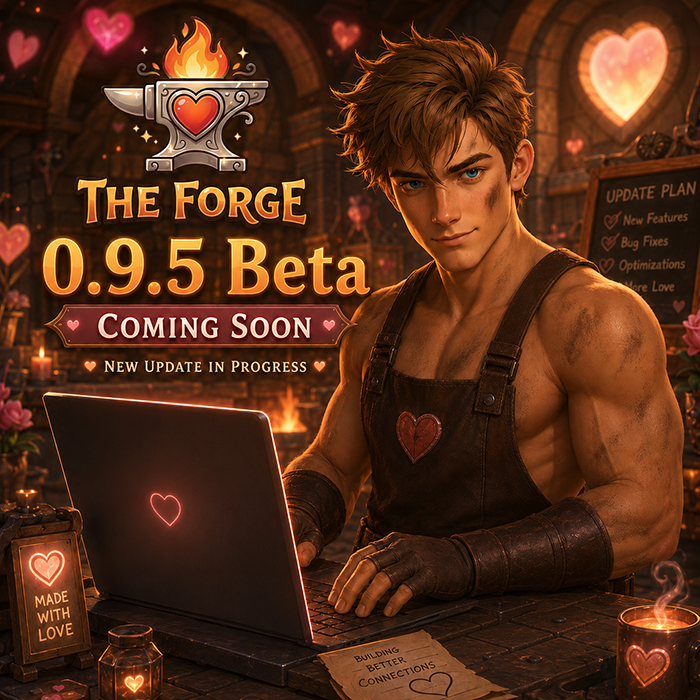 TheForgeGameApp's tweet photo. Hey everyone! 🔥

A little update on The Forge.

I’m currently working on a pretty big update for the game. I originally planned to release it at the beginning of this week, but there turned out to be a bit more work than I expected. I don’t want to rush it out half-finished, so the update will most likely be pushed back a little — probably until the end of the week.

The main focus of this update is communication and meeting new people. I want to make it easier to find interesting guys, start conversations, and actually get a better sense of who you’re sitting at the table with. Profiles will also become much more useful and interesting for meeting people — not just an avatar and a couple of lines.

In the meantime, the game is still up and running as usual. Feel free to jump in, play, fill out your profiles, and invite your friends. The more people we have, the more active the tables become, the more new people there are to meet, and the more fun the game gets.

It’s especially cool for me to see The Forge slowly becoming more than just my little game — it’s starting to feel like an actual community where people come to meet, chat, and spend some time together.

Thank you to everyone who’s already playing and sticking around. ❤️‍🔥
I’ll share more soon about what exactly is coming in the update.
The Forge 0.9.5 Beta is being forged right now. 🔨🔥